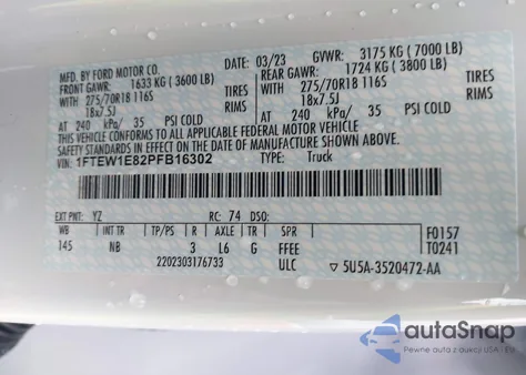 2023 Ford F-150 Tremor from USA, damaged, VIN 1FTEW1E82PFB16302